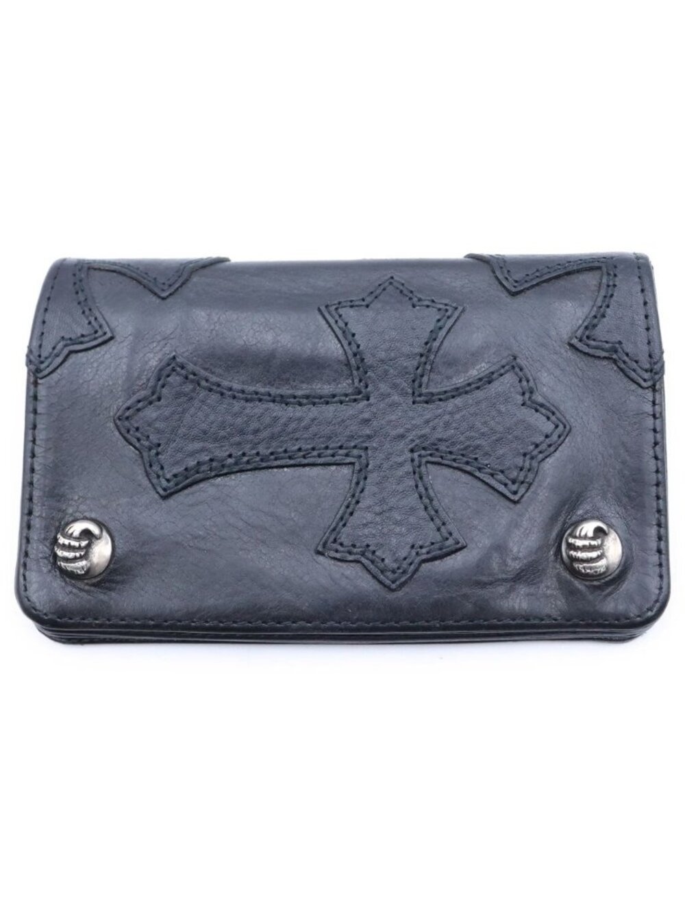 Chrome Hearts 1 Zip Cross Patch 1 Aftercross with Crowbutton Leather Wallet